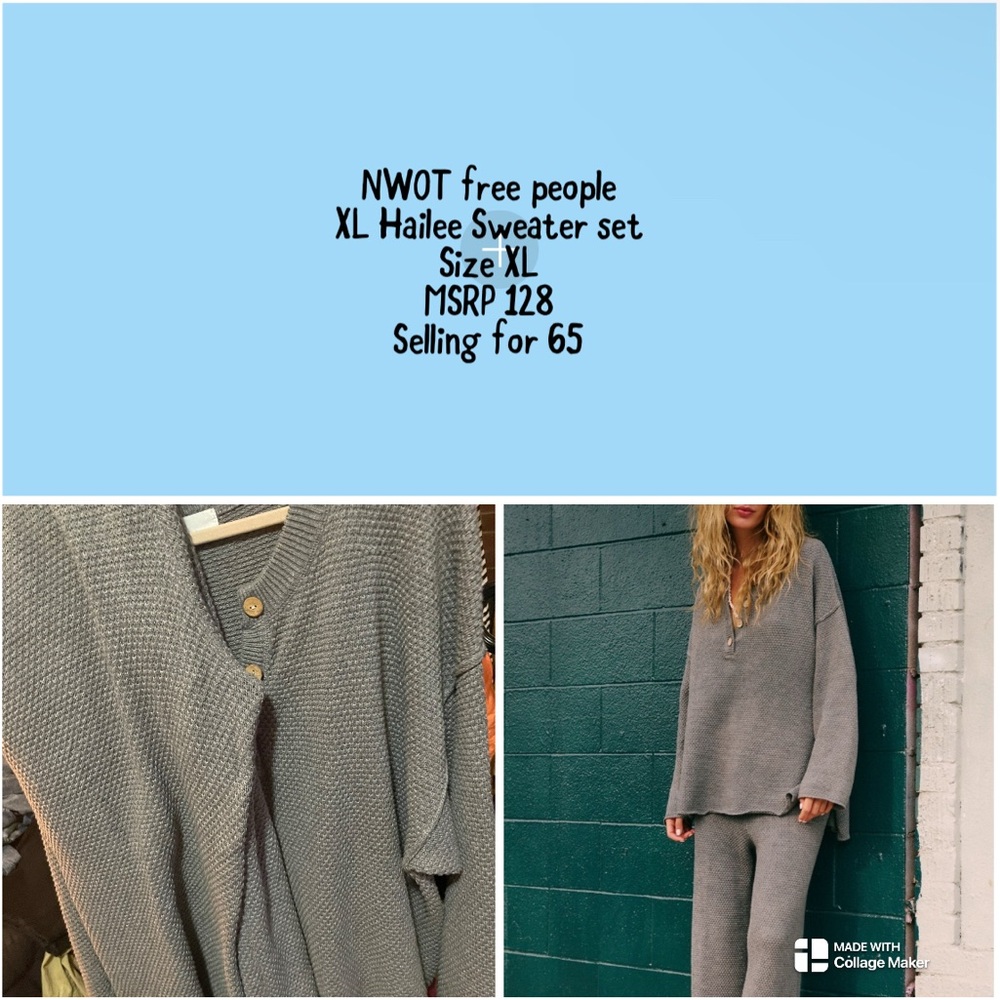 NWOT Free People Gray Hailee Sweater Set - XL